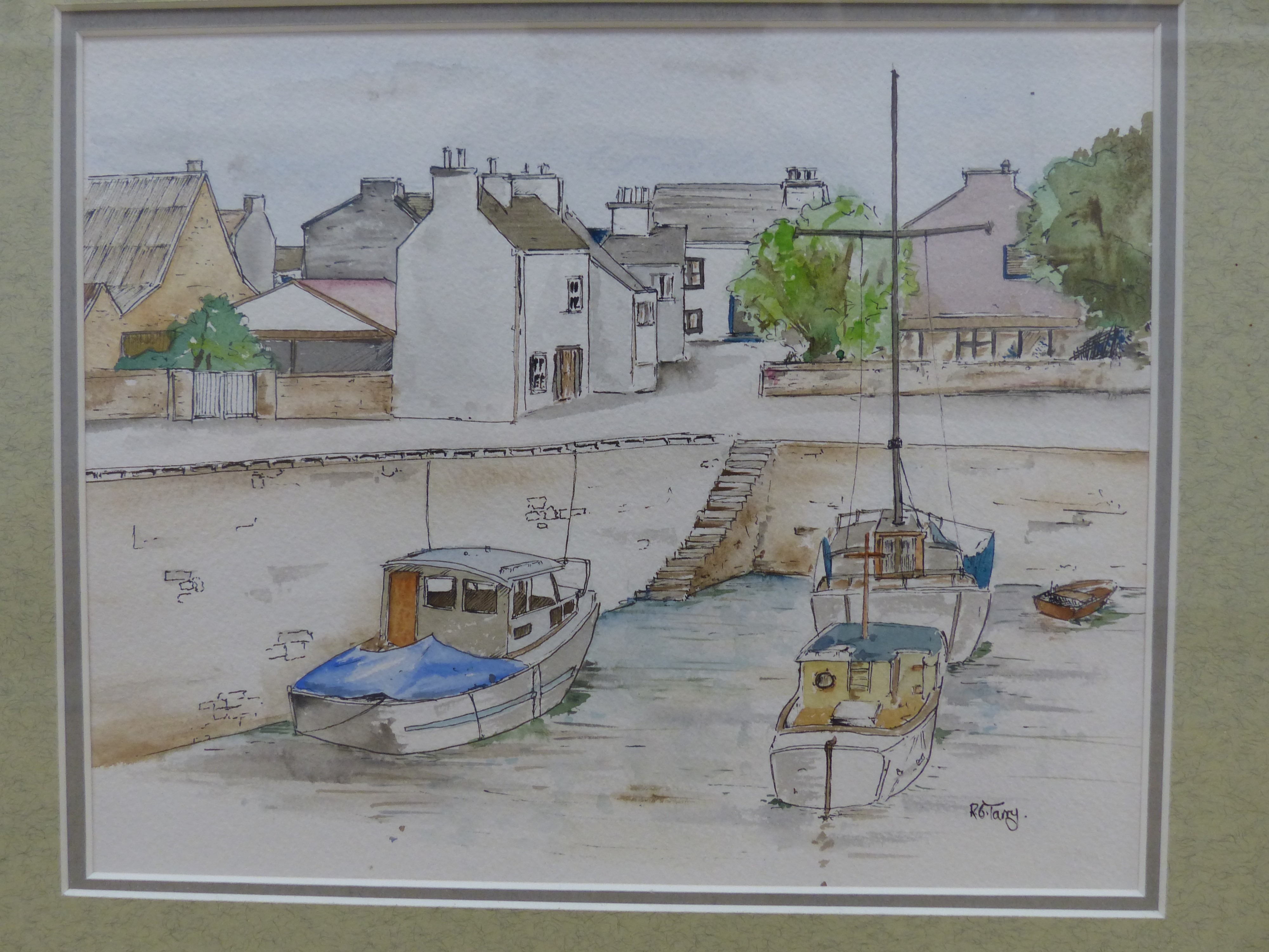 F. R. Gillespie, watercolour, The slipway, Bideford, 21.5 x 15.5cm signed lower left and R. G.Tarry, watercolour, The harbour steps